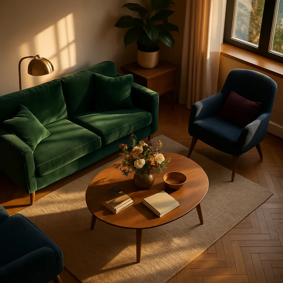 a beautifully designed modern living room with natural light
