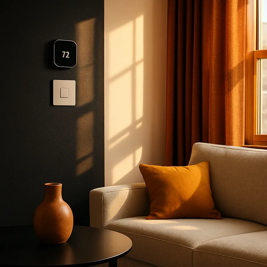 a smart home setup with automated lighting and climate control