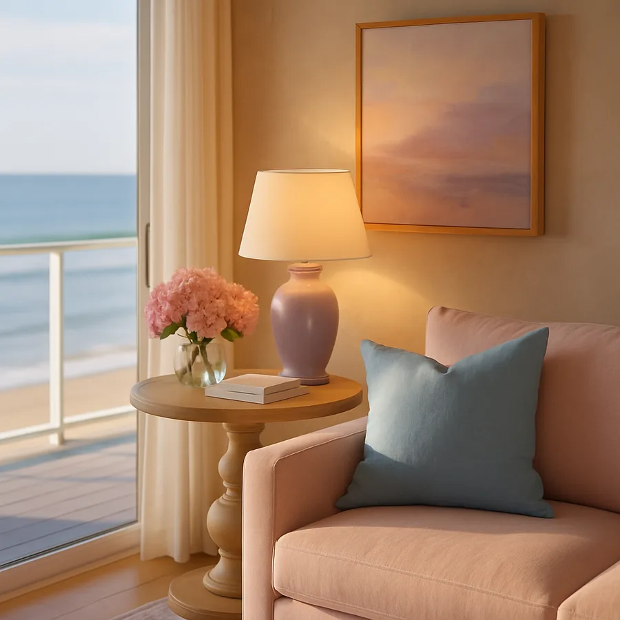 a breathtaking open-plan beach house living area with ocean views