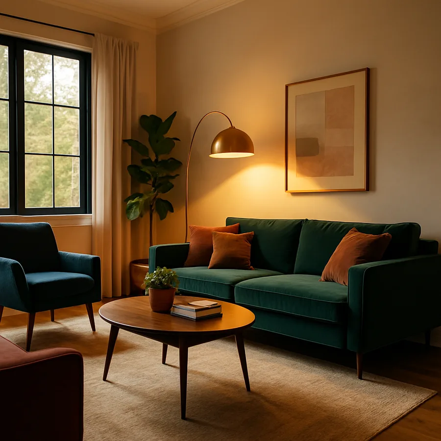 a beautifully designed modern living room with natural light