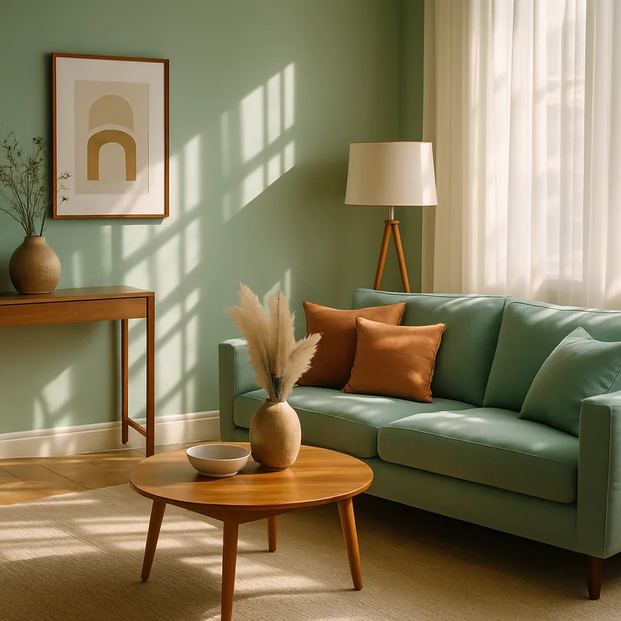 a living room with bold, trendy colors