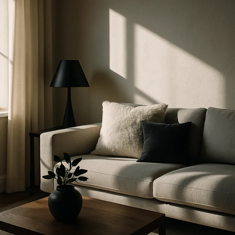 a beautifully designed modern living room with natural light