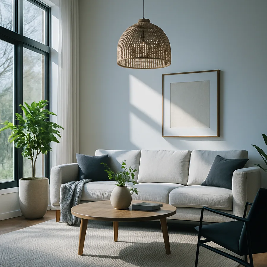 a beautifully designed modern living room with natural light