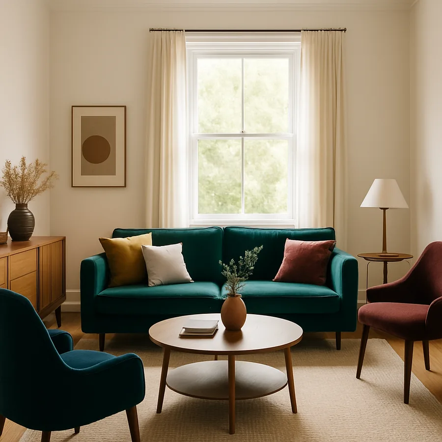 a beautifully designed modern living room with natural light