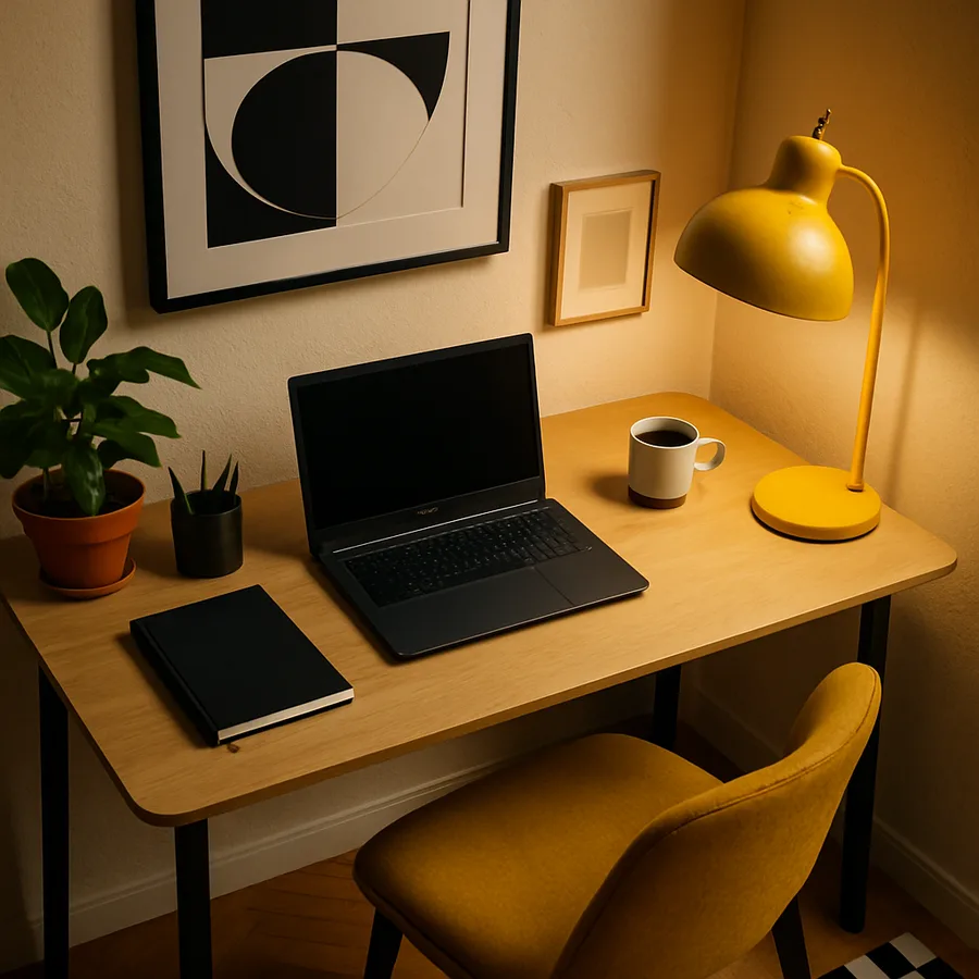 a compact yet stylish home office setup