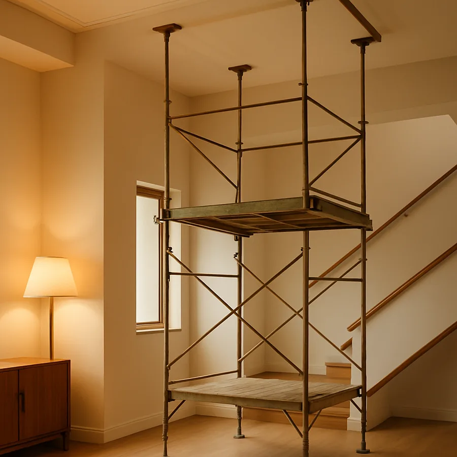a scaffolding setup inside a modern interior space