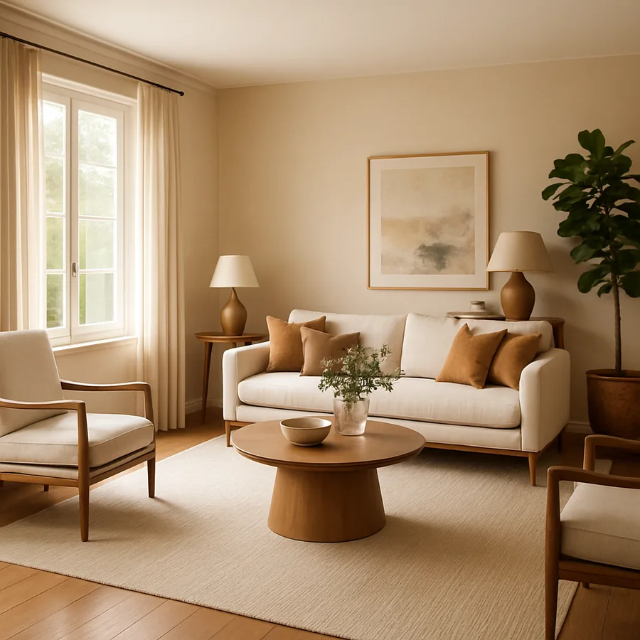 a beautifully designed modern living room with natural light