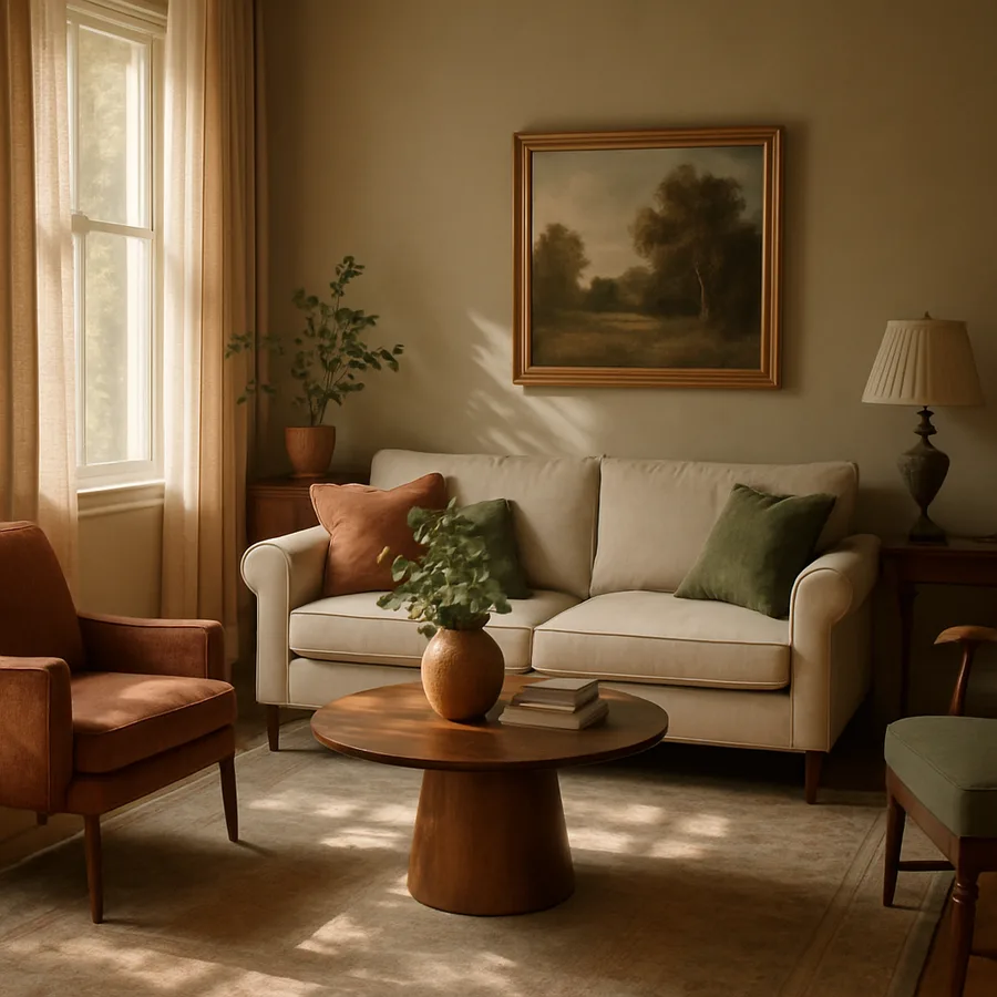 a beautifully decorated living room with a blend of modern and traditional elements