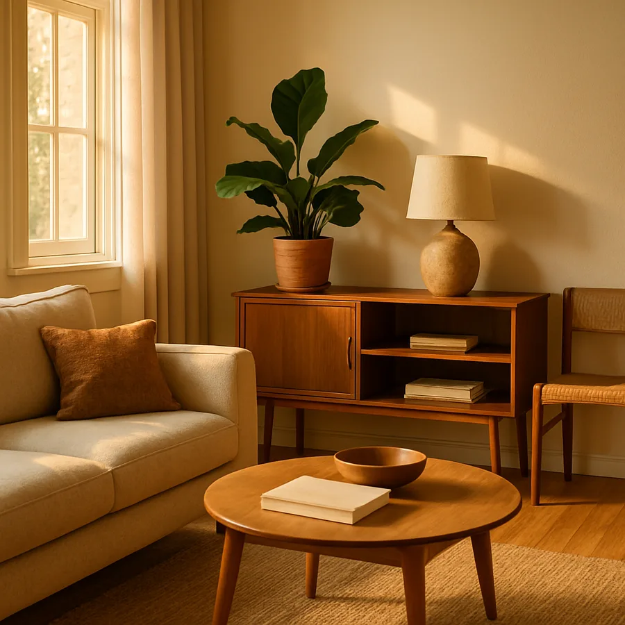 a room with strategically placed furniture maximizing the floor space
