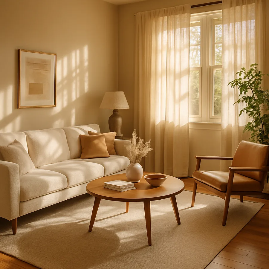 a beautifully designed modern living room with natural light