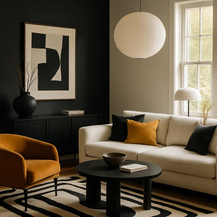 a beautifully designed modern living room with natural light
