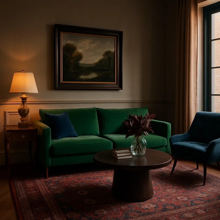 a modern living room that blends traditional and contemporary elements