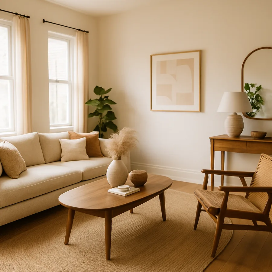 a beautifully designed modern living room with natural light