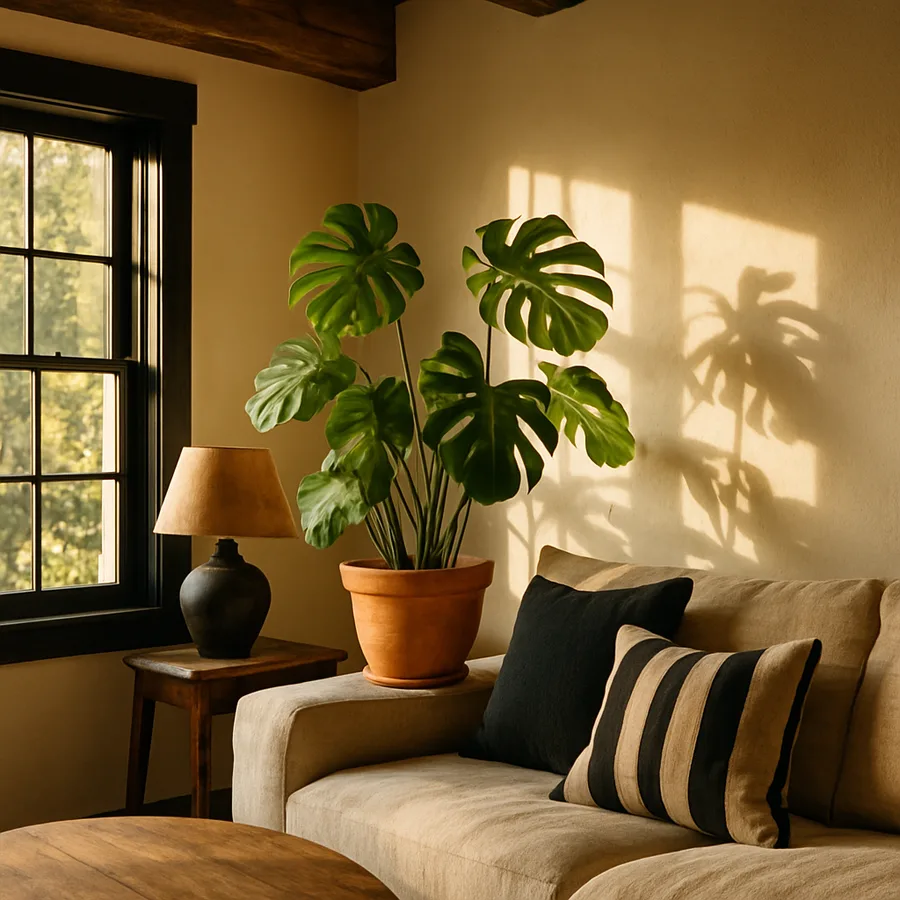 a home with biophilic design elements, such as indoor plants