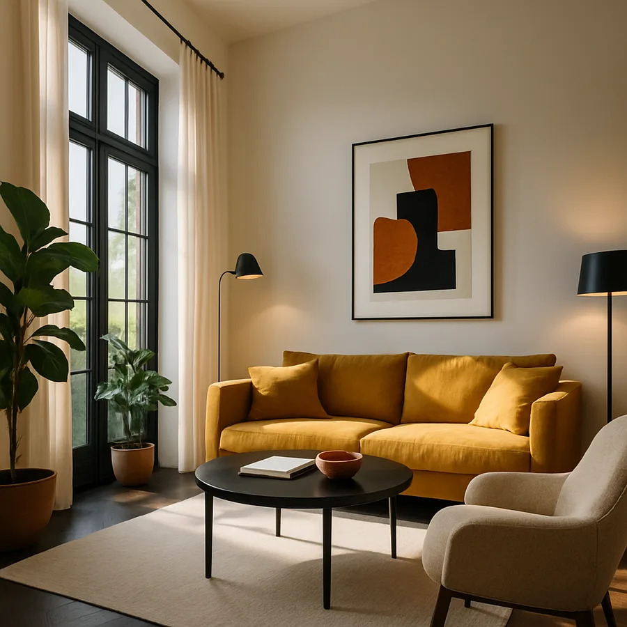 a beautifully designed modern living room with natural light