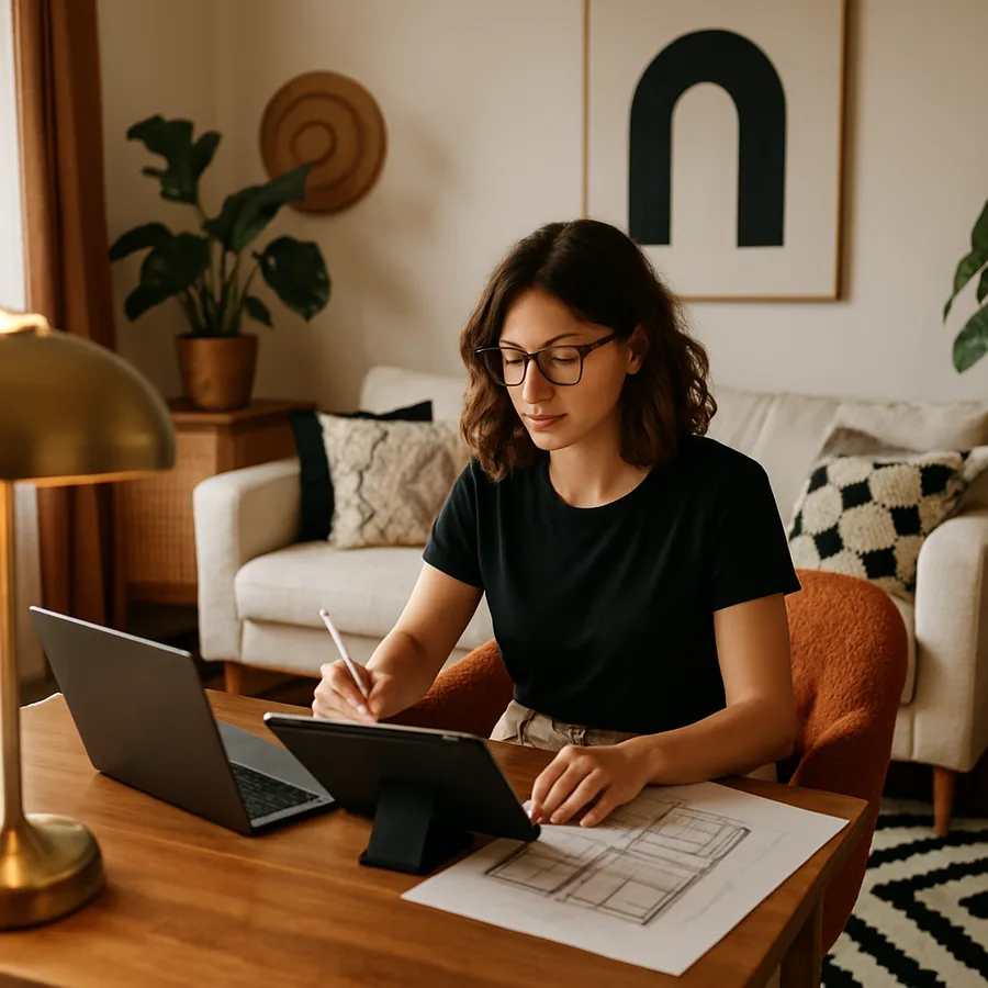 a designer working from home with digital tools