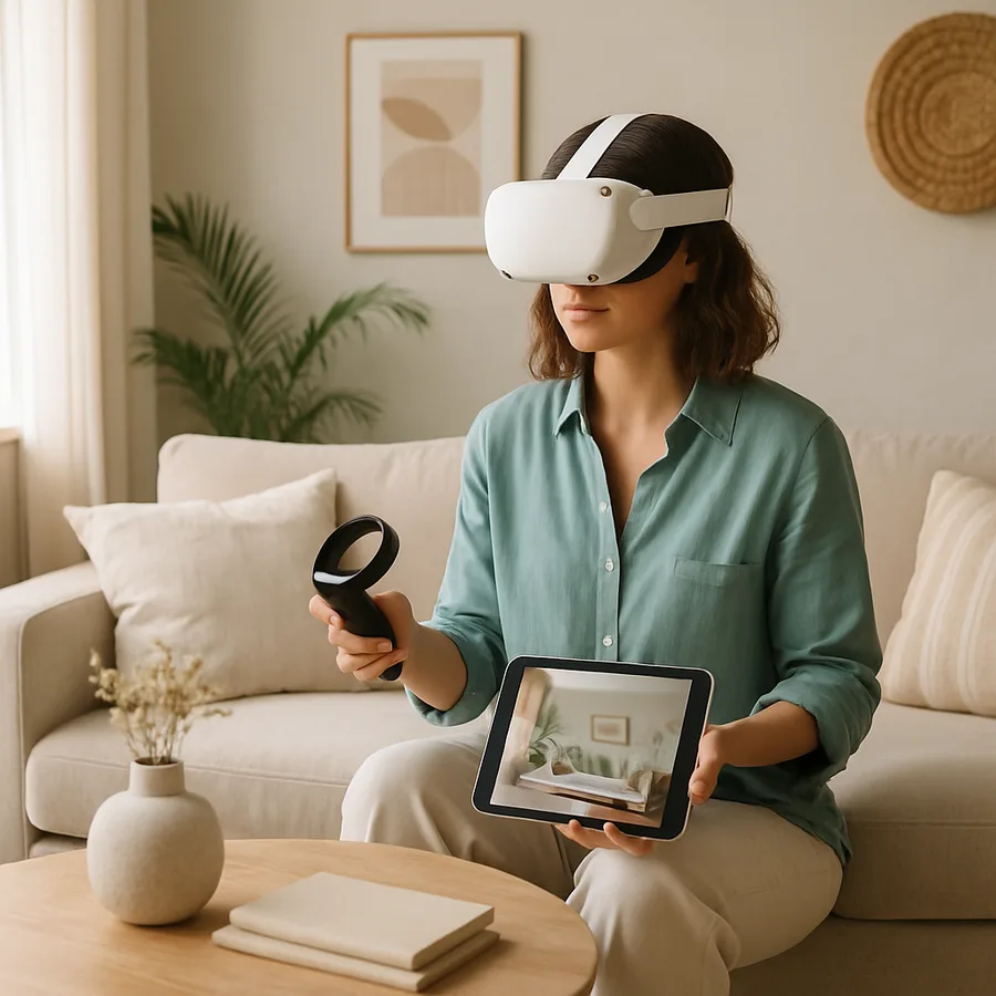 a designer using AR/VR tools for a virtual consultation