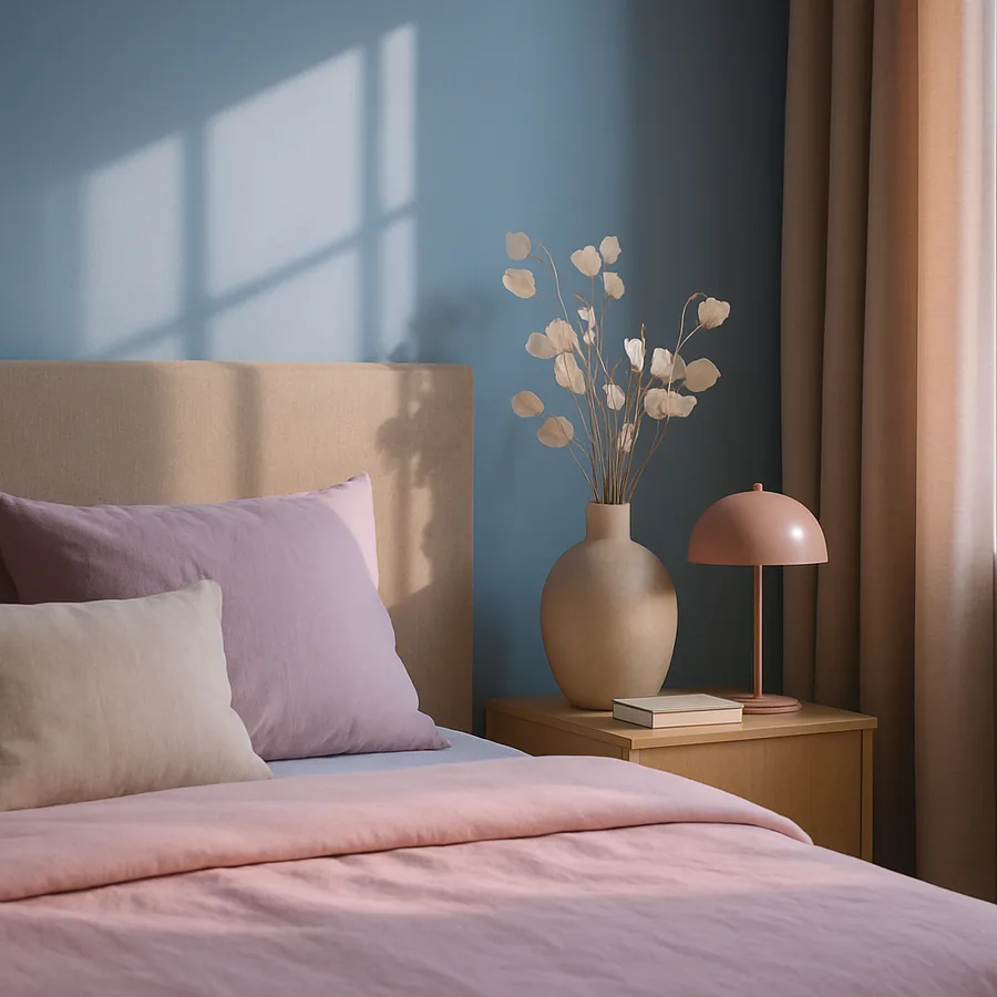 a tranquil bedroom with earth-toned color palette