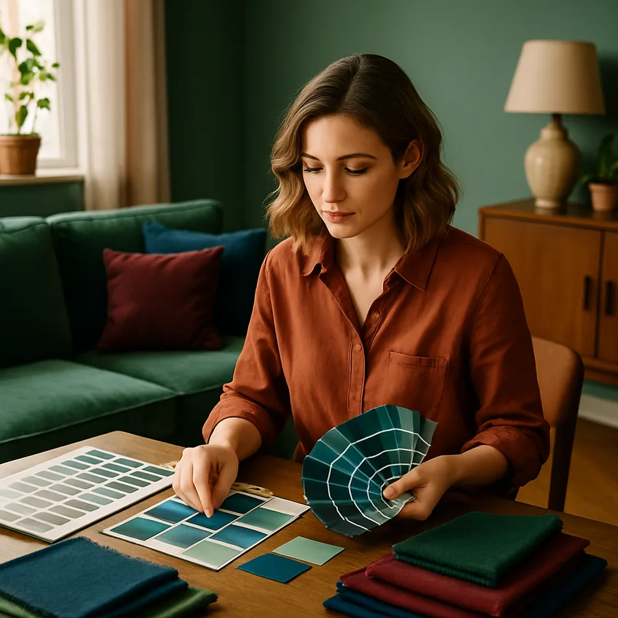 a designer working with color swatches and fabric samples