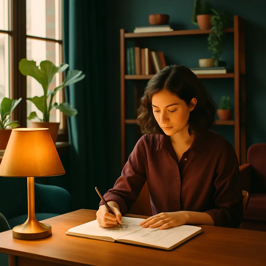 a young designer sketching in a sunlit studio