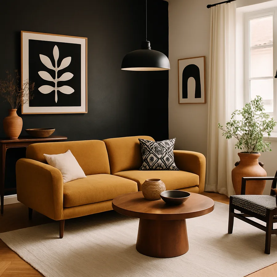 a room featuring locally-sourced decor items and furniture