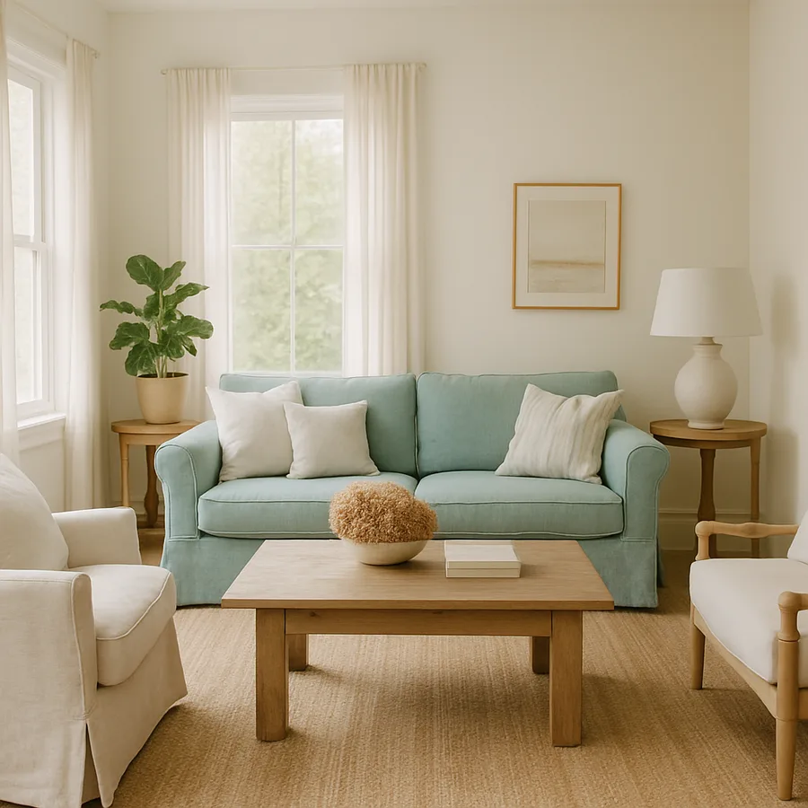 a beautifully designed modern living room with natural light