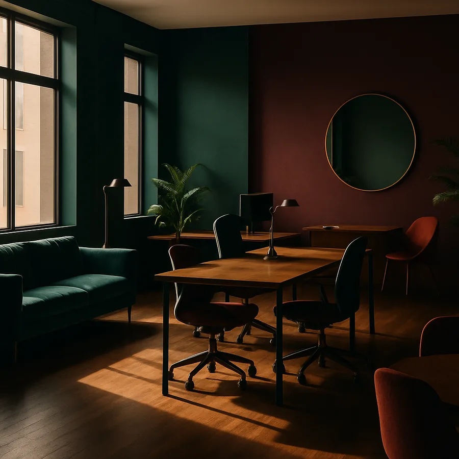 a modern commercial interior with open workspaces and natural light