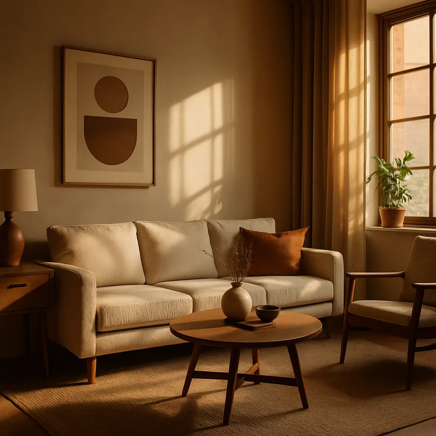 a beautifully designed modern living room with natural light
