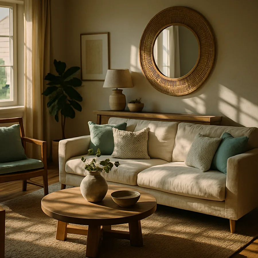 a beautifully designed modern living room with natural light