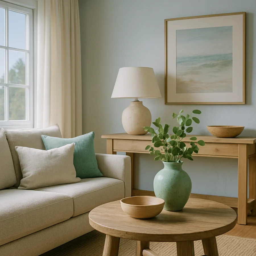 a beautifully designed modern living room with natural light