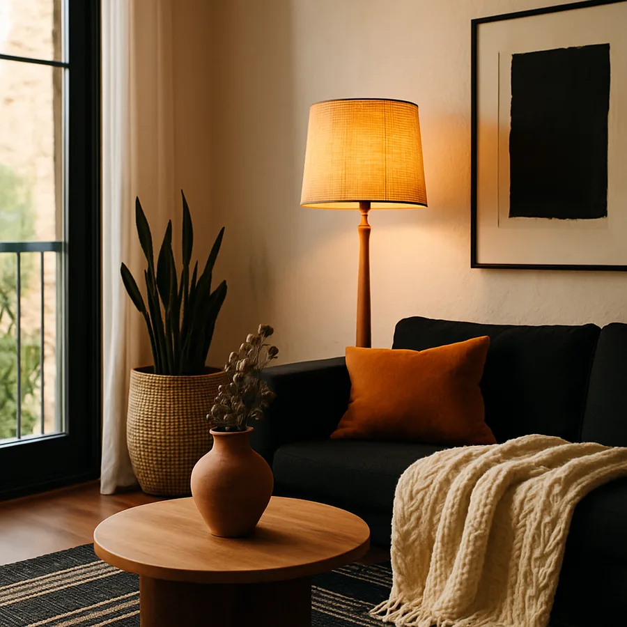 a beautifully designed modern living room with natural light