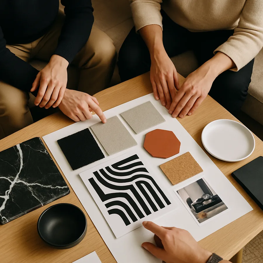 a designer presenting a mood board to clients