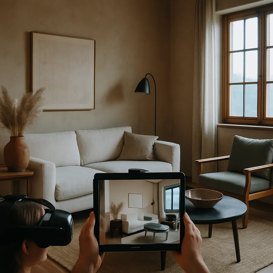 a sleek VR room visualization tool display
