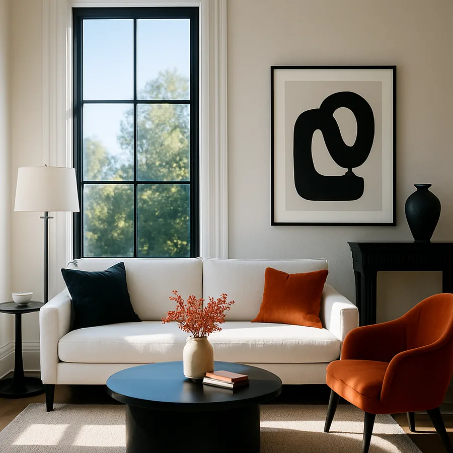 a beautifully designed modern living room with natural light