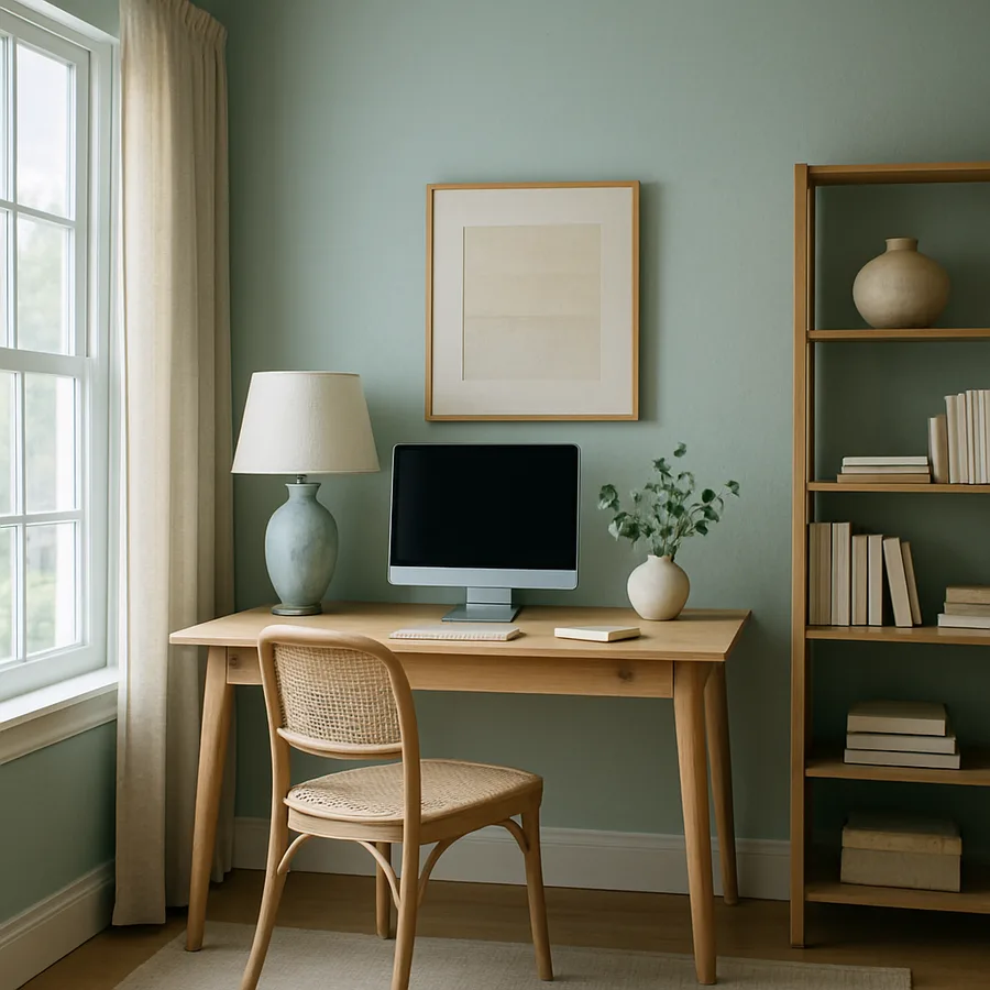 a cozy home office setup with modern furniture