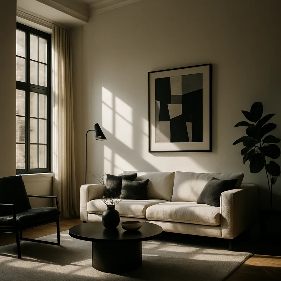a beautifully designed modern living room with natural light