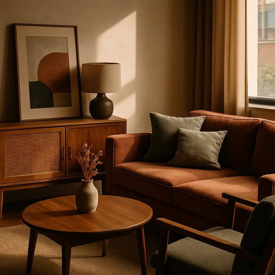 a beautifully designed modern living room with natural light