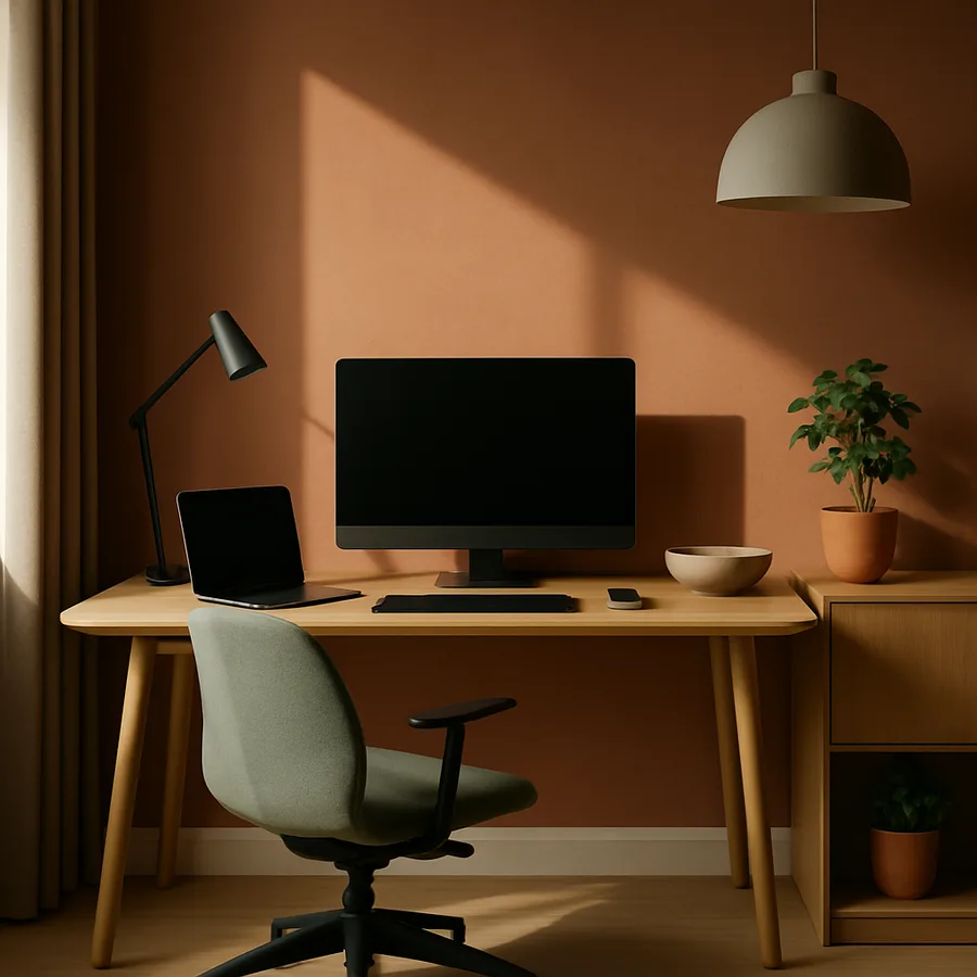 a modern office with ergonomic furniture and smart technology