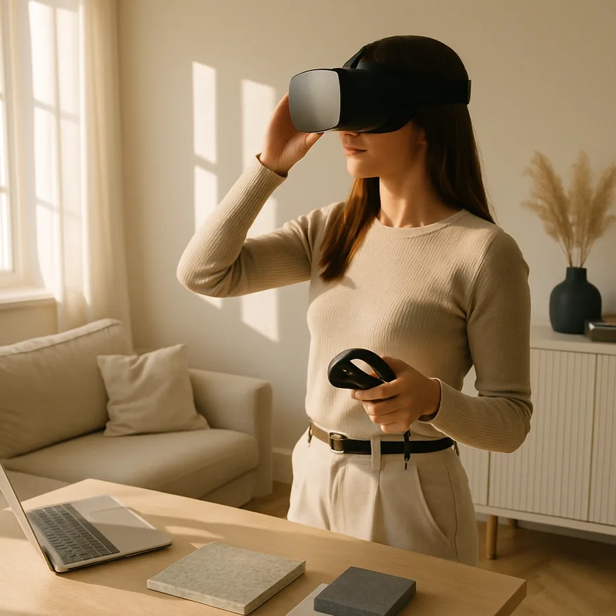 a designer working with VR room visualization tools