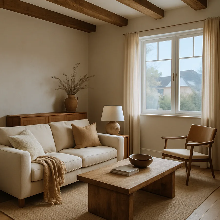 a beautifully designed modern living room with natural light
