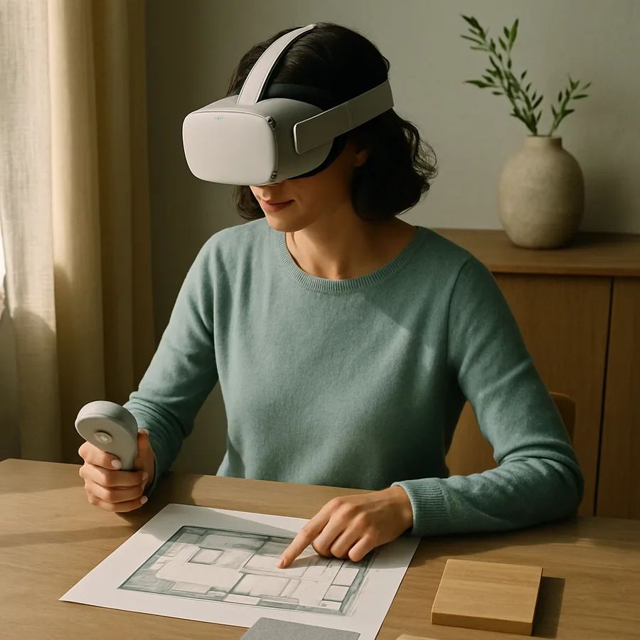 a workspace showing a designer using AR/VR tools