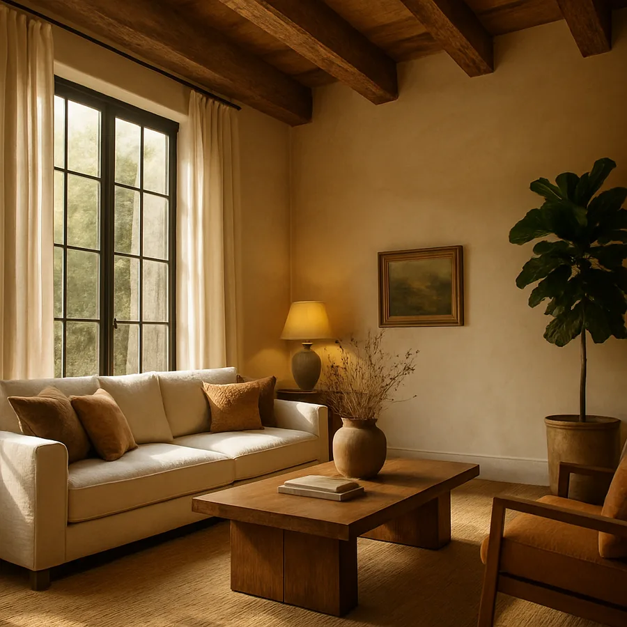 a beautifully designed modern living room with natural light