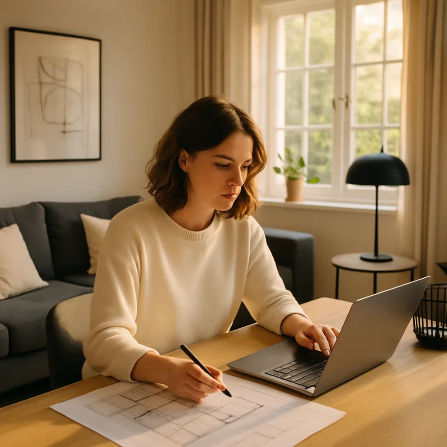 A student working on a design project on a laptop