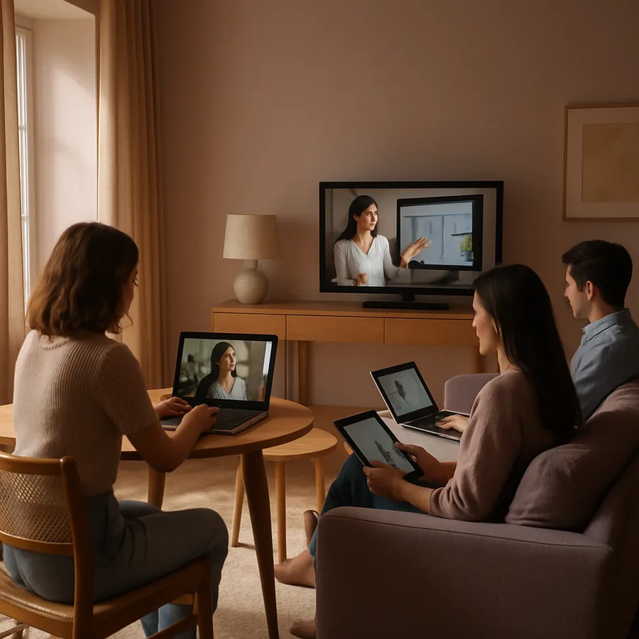 A virtual classroom with students engaging in an online design seminar
