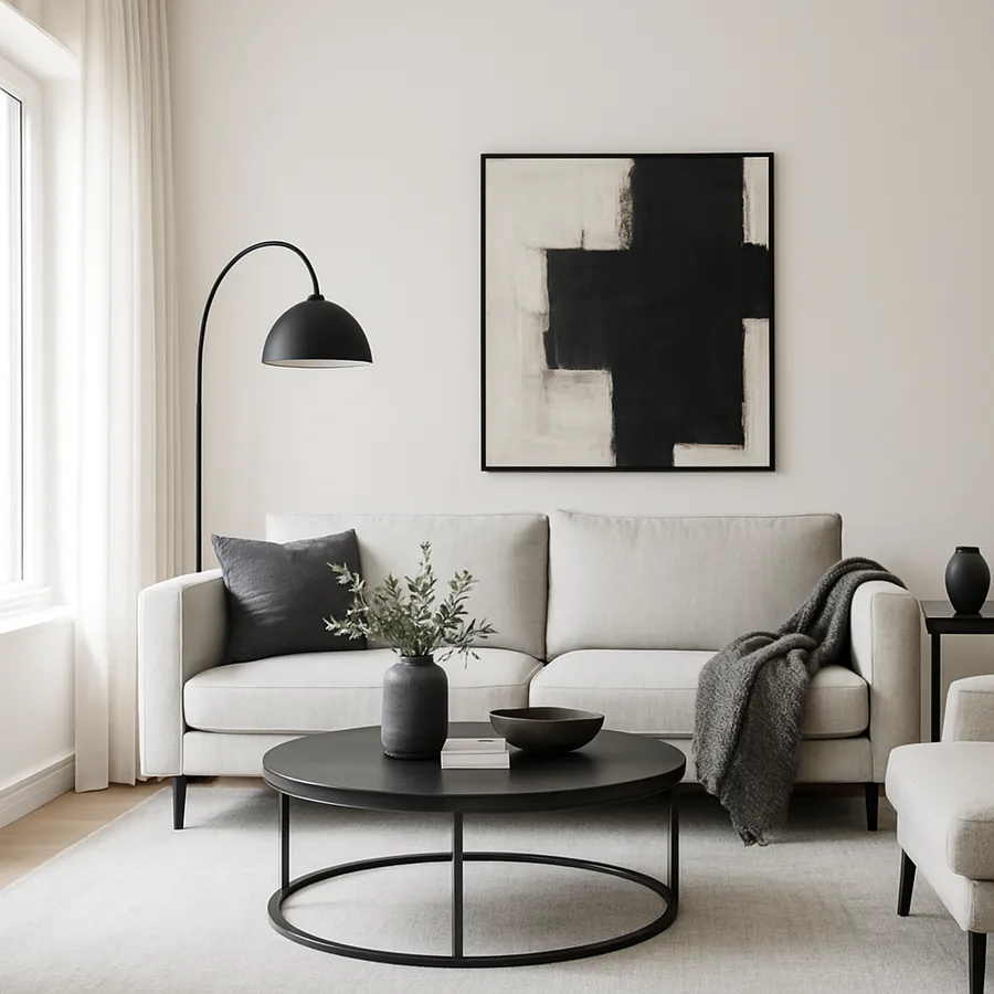 a beautifully designed modern living room with natural light